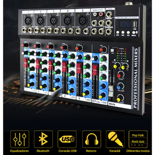 VEDO 7 Canais Profissional Mixer Portátil Mixagem De Som Console Play Record Reprodução De Computador Mini Mixer De Áudio Broadcast Podcast