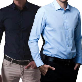 kit 2 Camisa Social Manga Longa Masculina Algodão