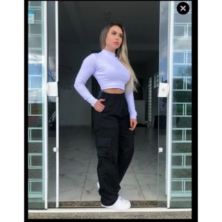 Calça Cargo Feminina Preta e Bege Infatil Juvenil Tamanho 10 ao16 Calça Street Skate Larga Calça oversized