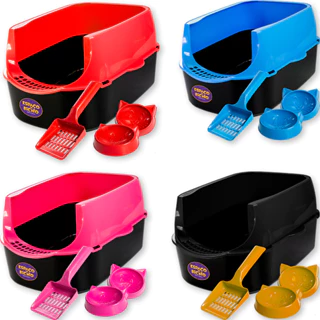 Caixa De Areia De Gato Bordas Altas + Comedouro e Pá Furba 4 em 1 em Oferta na Shopee