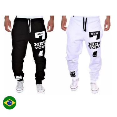 Calça 7 New York Moletom Masculina Pronta Entrega Estampado