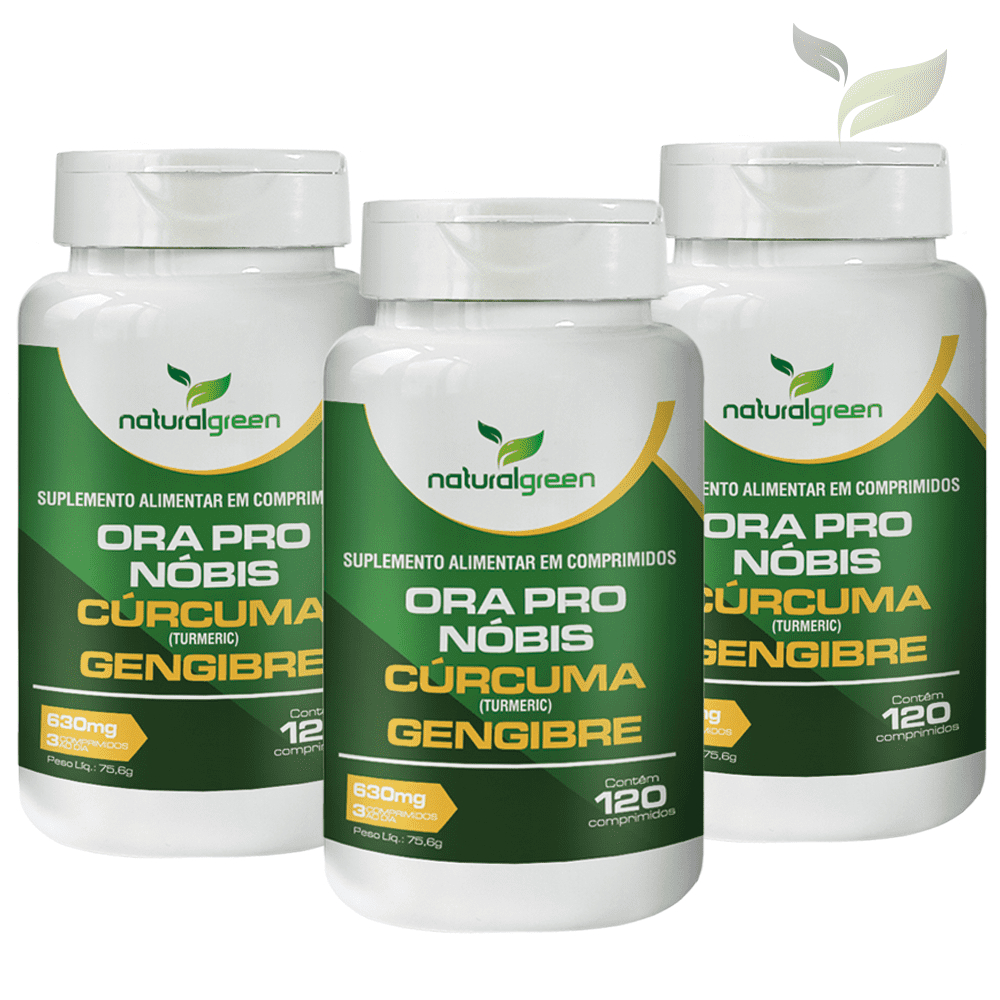 Ora Pro Nóbis + Cúrcuma + Gengibre 630mg - 360 Comprimidos Original Natural Green