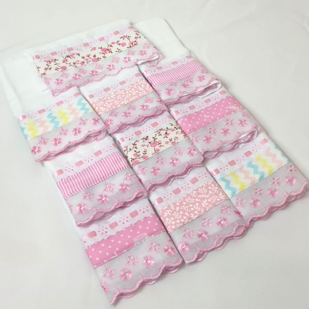 Toalha de Boca Babete Fraldinha Para Bebê 5 Unidades 100% Algodão Enxoval Luxo Com Laise Rosa