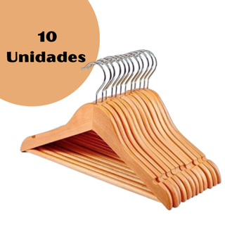 Kit 10 Cabides Madeira Premium para Roupas Marfim Atacado