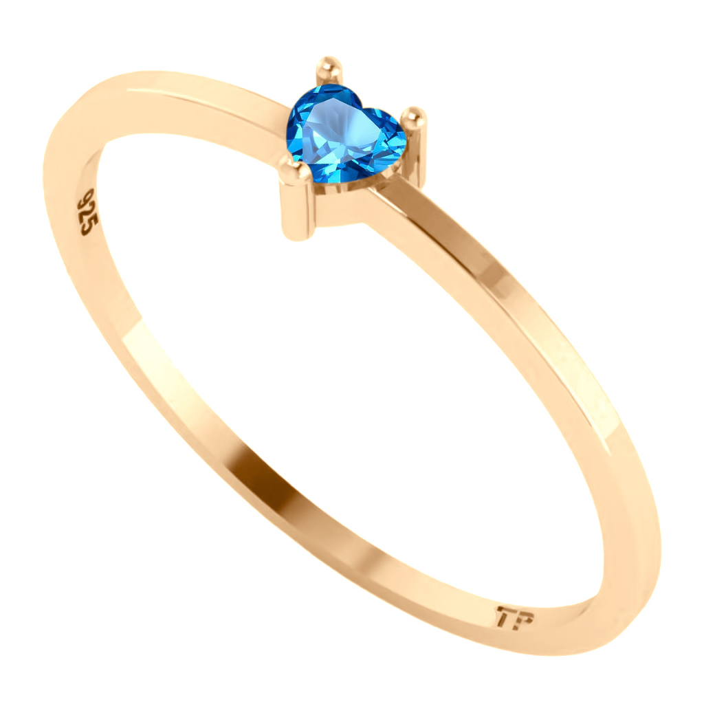 Anel Solitário Topázio Coração Prata 925 Dourada Ouro 18k
