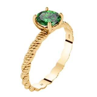 Anel Solitário Torcido Esmeralda Prata 925 Dourada Ouro 18k
