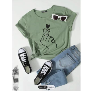 Camiseta T-shirt Feminina Estampada Mão Coração