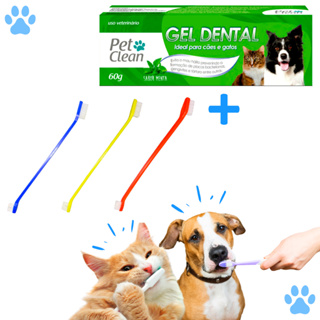Kit Escova de Dente para Cachorro e Gato + Pasta de Dente Gel Dental Pet Clean 60g