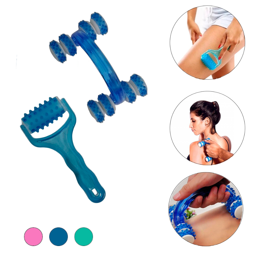 Kit Massageadores Carrinho e Rolo Manual Plástico Corporal