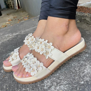 Sandália papete feminina birken duas tiras em  flores