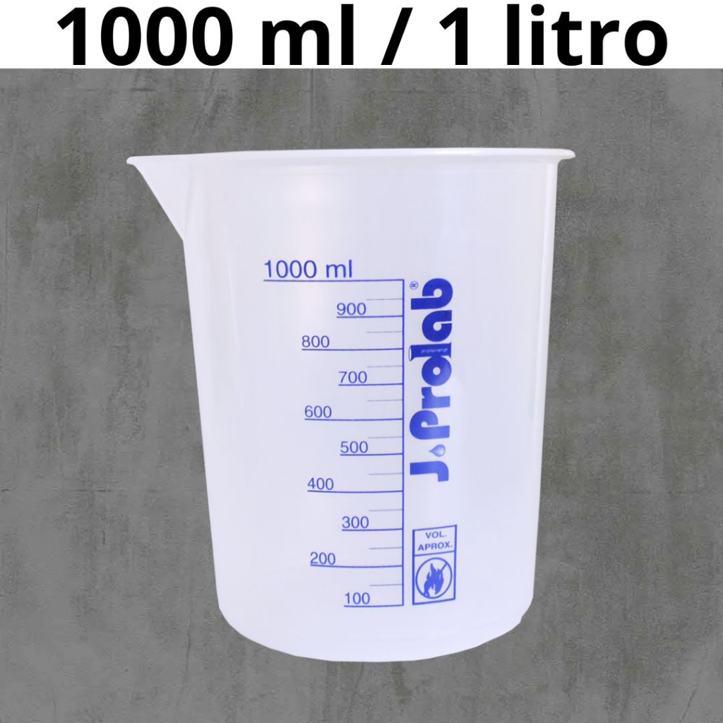Copo Medidor Becker Graduado Bequer De Plástico 1000ml Para Medição Química Laboratórios Versátil - Jprolab