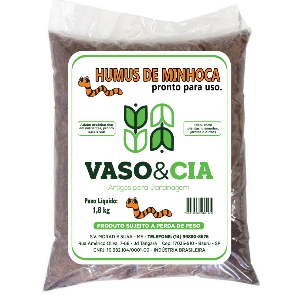 Adubo Orgânico Húmus de Minhoca 1,8 kg - 100% Natural - Vaso e Cia