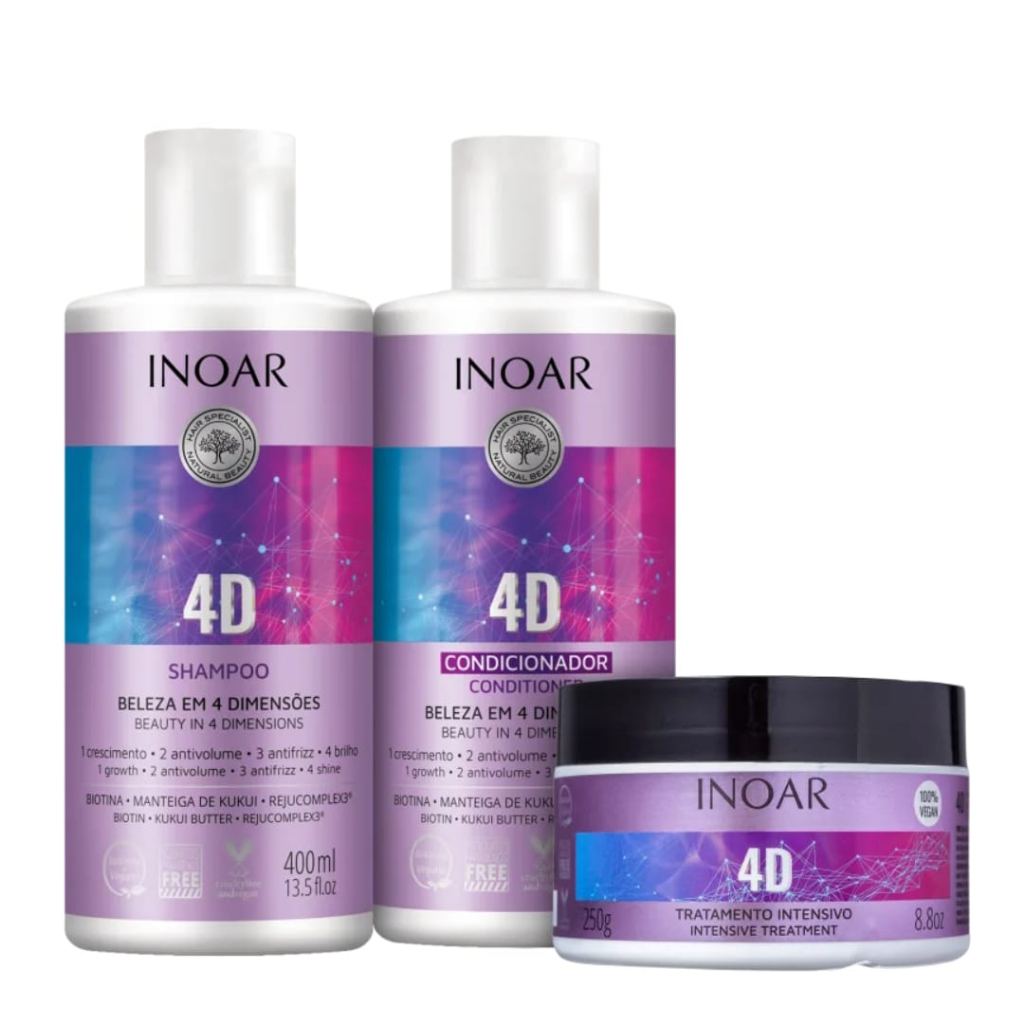 Kit Inoar 4D Shampoo + Condicionador + Máscara | Shopee Brasil