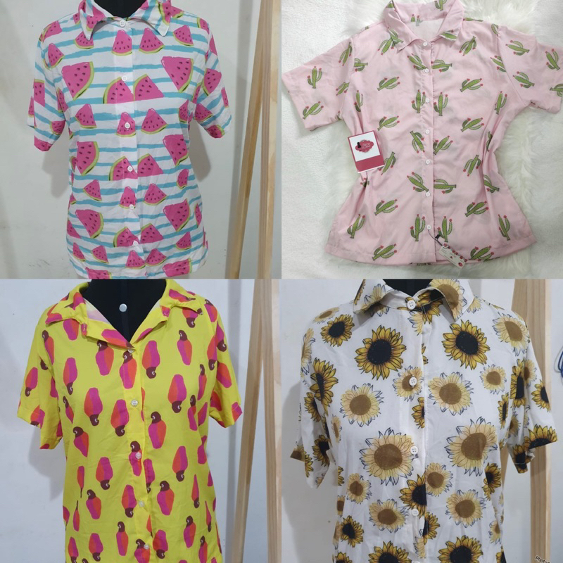 Camisaria camisa botões estampada caju, girassol, melancia e cactos