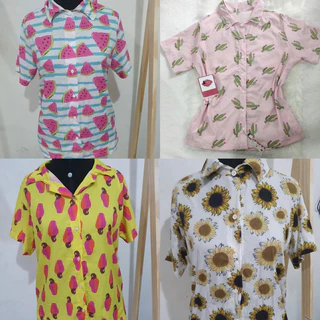 Camisaria camisa botões estampada caju, girassol, melancia e cactos