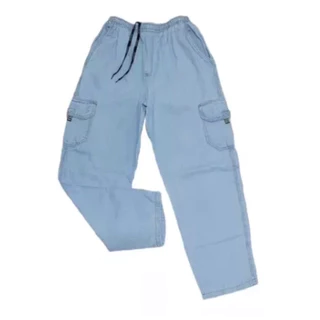 CALÇA CARGO JEANS CLARO 6 BOLSOS CINTURA ELASTICO DO P ao GG