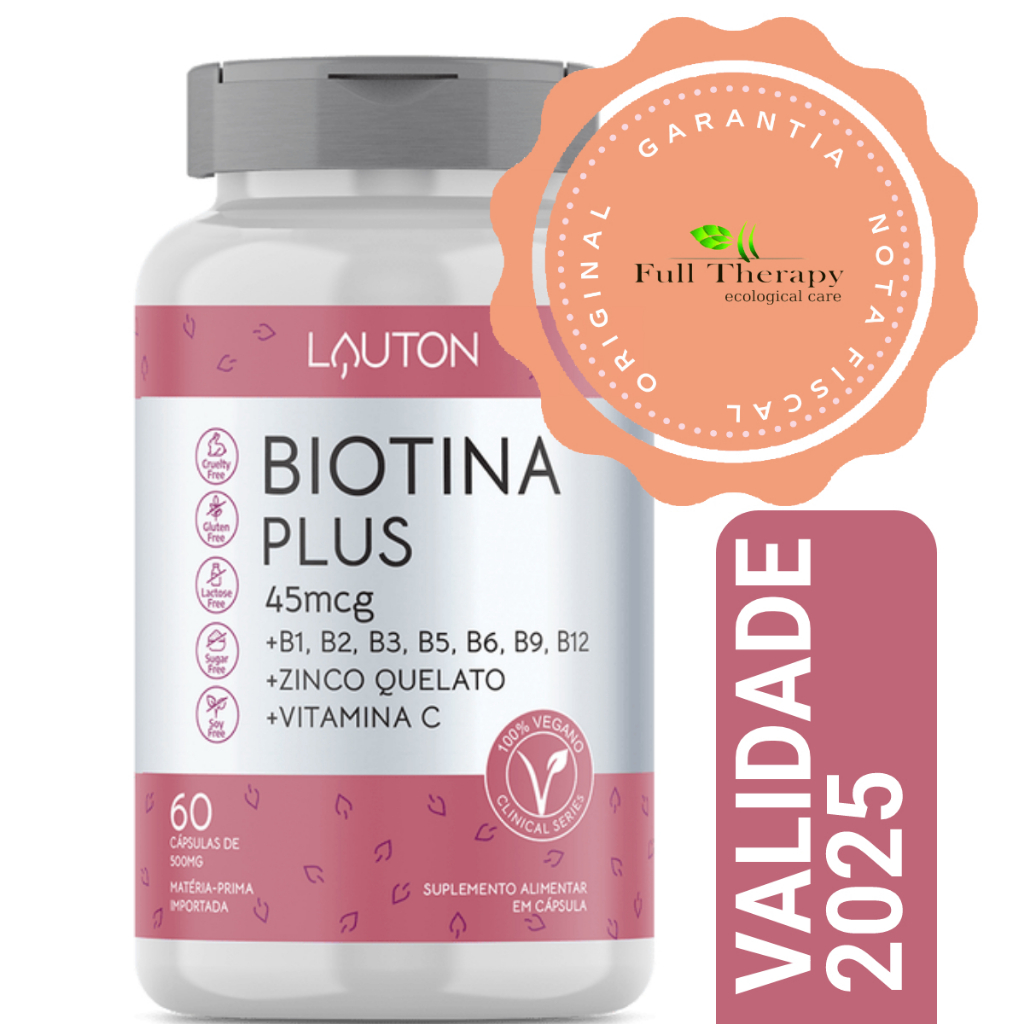 Biotina C/ Vitamina B1 B2 B3 B5 B6 B9 B12 C E Zinco Quelado Sabor Sem ...