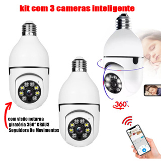 Câmera Lâmpada Wifi Sem Fio Visão Noturna Microfone Auto Falante Acesso Remoto Aplicativo Gira 360