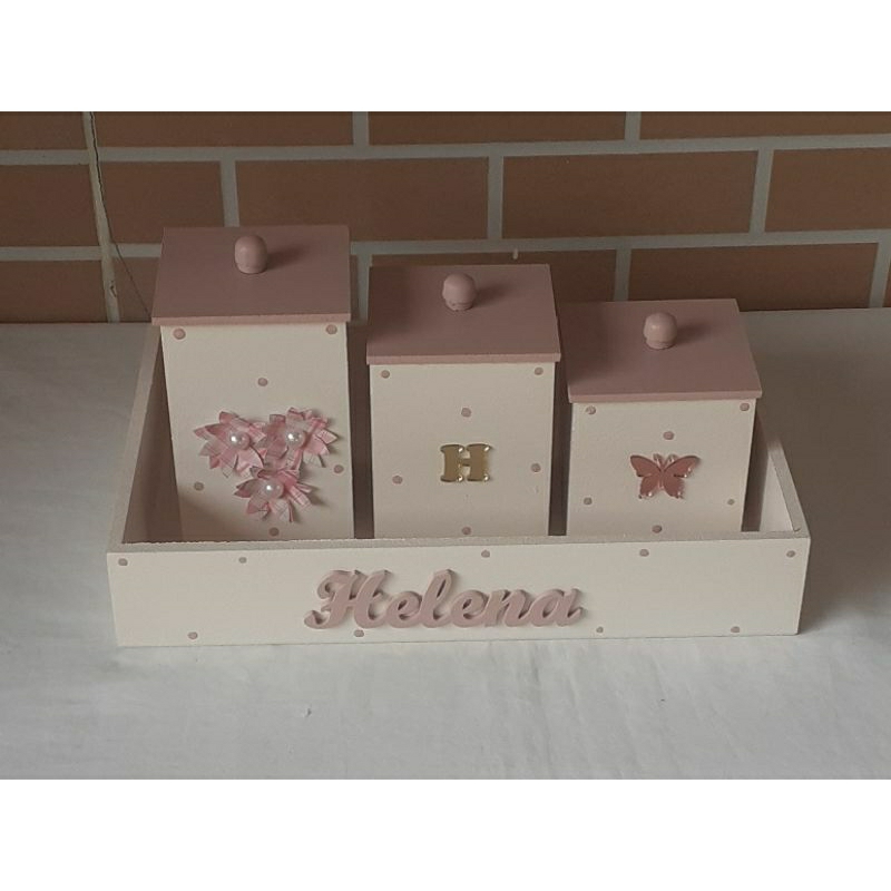 Kit Higiene Bebe Borboleta Rosa Em Mdf