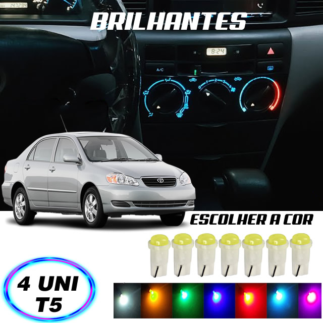 Lâmpada Led T5 Comando de Ar Corolla 2003 a 2008 4 peças