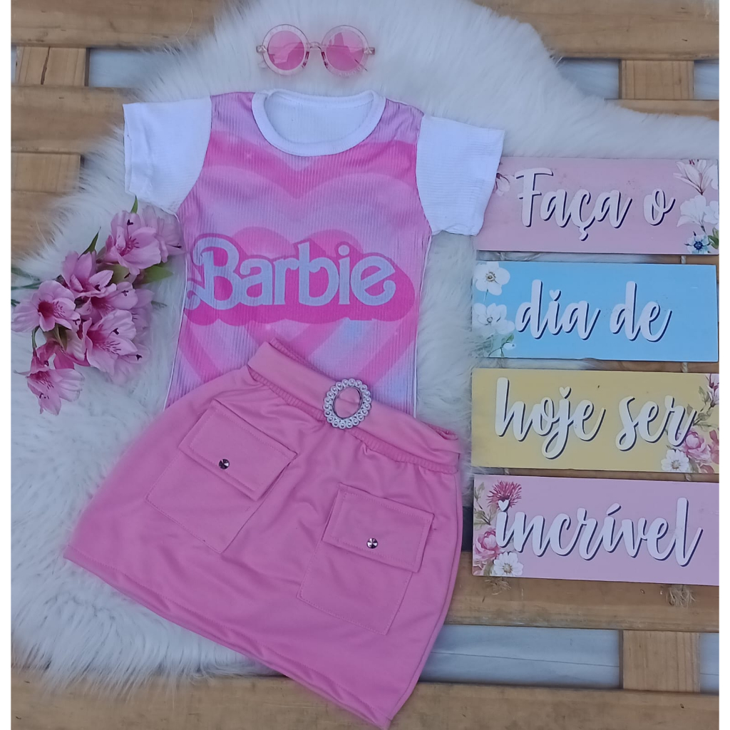 Conjunto Blusa e Saia Infantil Menina Rosa | Shopee Brasil