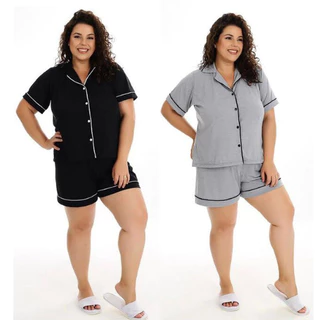 KIT 2 Baby Doll FB Plus Size Bloguerinha Malha Premium Americano Pijama Aberto Com Botões Promoçao G1 G2 G3