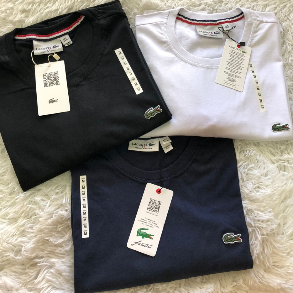kit 3 camisetas masculina basica lacoste peruana