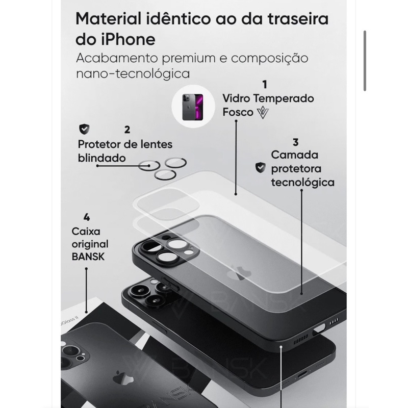 Capa BANSK NanoGlass II Vidro Temperado Fosco iPhone 13