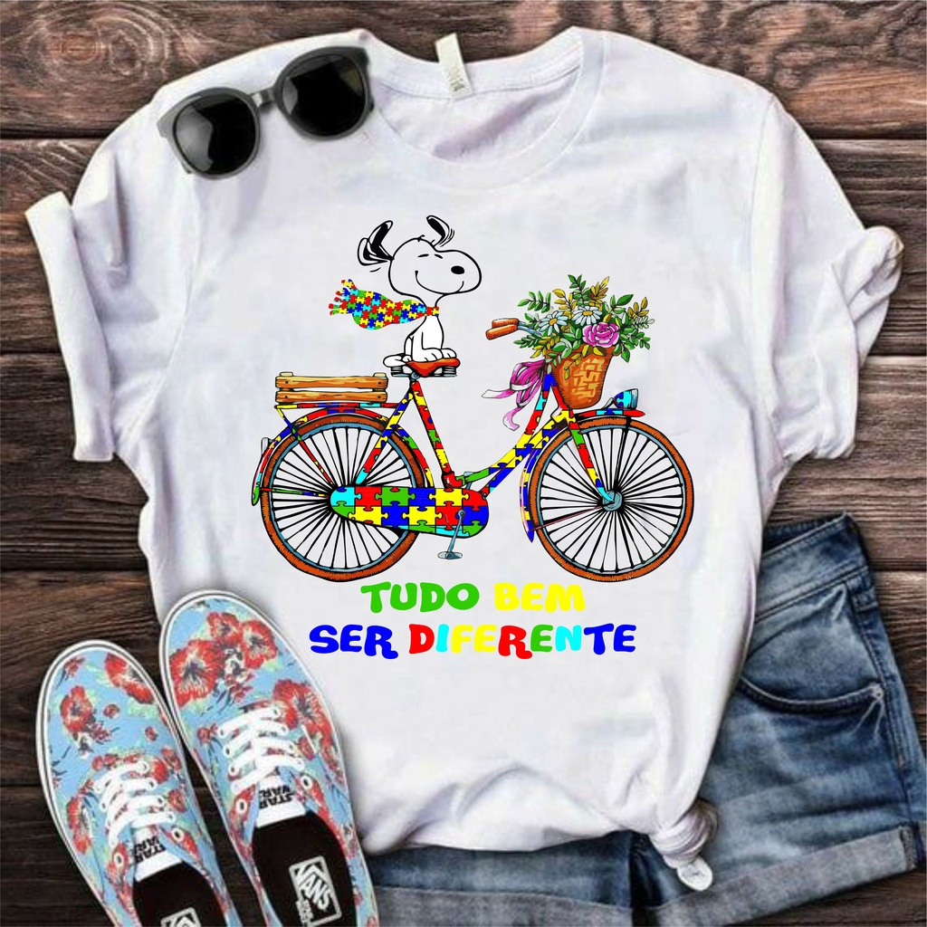 Camiseta Autista Inclus\u00e3o Camiseta bicicleta tudo bem ser diferente | Shopee Brasil