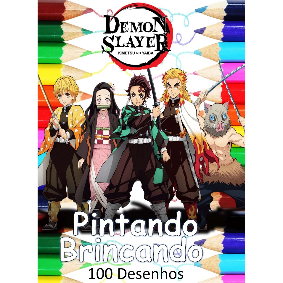 100 Desenhos Para Pintar e Colorir Demon Slayer Folhas A4 Sulfite