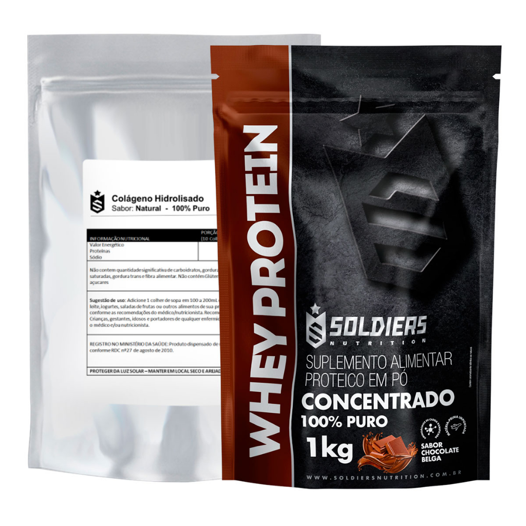 Kit: Whey Protein Concentrado 3Kg + Colágeno Tipo 1 Hidrolisado 1Kg – 100% Importado – Soldiers Nutrition