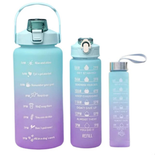 Kit Com 3 Garrafas De Água Motivacional De Grande Capacidade Portátil De 2000ML Em Degradê