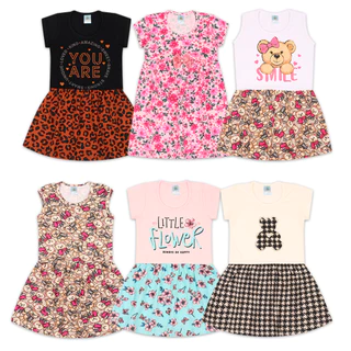 Kit 1 Vestido Sortido Menina Infantil Feminino Cotton Tamanho 1 ao 10