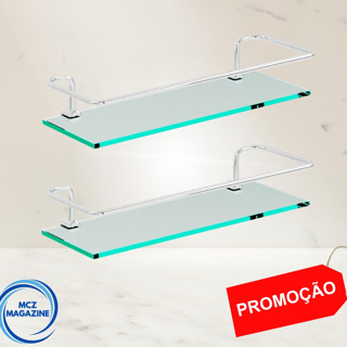 Kit 2 Porta Shampoo de Alumínio Com Base de Vidro Reto