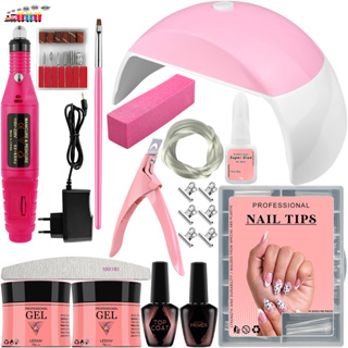 Kit Unha Gel Acrigel Fibra Para Iniciantes Completo Cabine estufa de Unhas e lixadeira elétrica Manicure Profissional