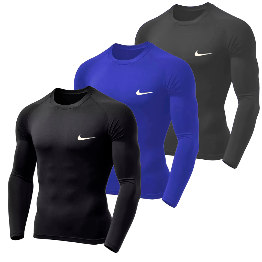 Kit 3 Camiseta Camisa Térmica Segunda Pele Manga Longa Proteção Solar UV  50+ Termica Masculina - Preto