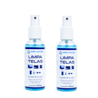 Kit com 2x Limpa Telas Implastec 60ml Remoção de manchas, marcas de dedos (gordura) e poeira de monitores, TV, Tablet