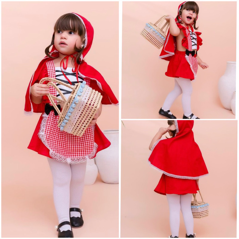 Fantasia Chapeuzinho Vermelho + capuz em cetim infantil