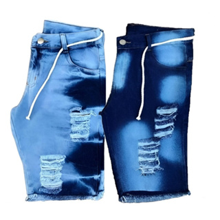 KIT 2 Bermudas jeans Moda masculina jeans De Ótima Qualidade Modelo Rasgada Premium