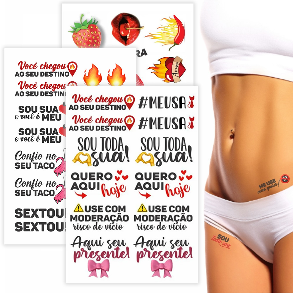 SEX SHOP 44 Tatuagens Temporárias Íntima Depilação | Tatuagem Adesivo Erótica Sexy | Tattoo Fakes SEXY