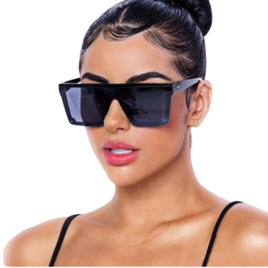 Óculos Importado Grande Quadrado De Sol Feminino Praia Verão Preto Com  Proteção UV 400 Kim Kardashian