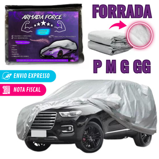 Capa Cobrir Carro Forrada Armada Force 100% Impermeável Protege Sol Chuva Poeira P M G Capa Proteção Automotiva Hatch e Sedan Lona