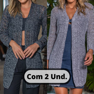 Kit 2 unidades Cardigan Tricot Aberto Casaquinho Manga Longa