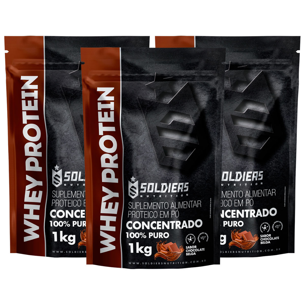 Kit: 3kg Whey Protein Concentrado – 100% Importado – Soldiers Nutrition