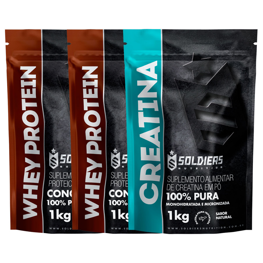 Kit: Whey Concentrado 2kg + Creatina Monohidratada 1kg – 100% Importado – Soldiers Nutrition