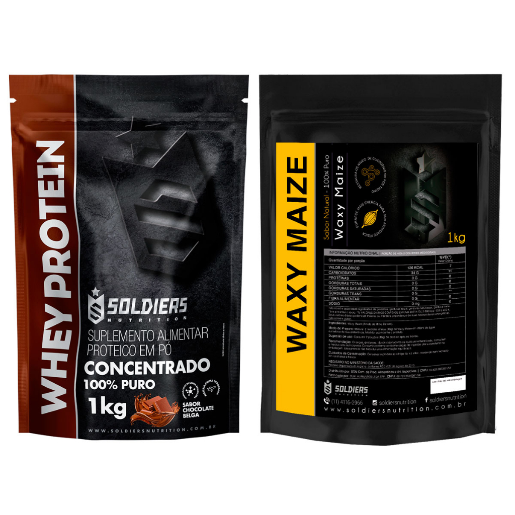 Kit: Whey Protein Concentrado 1Kg + Waxy Maize 1Kg - Soldiers Nutrition