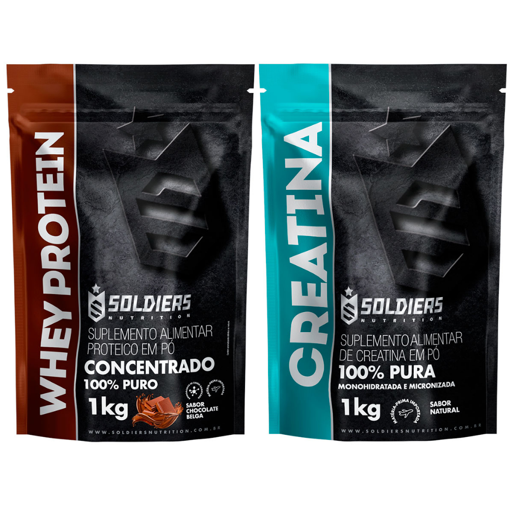 Kit: Whey Protein Concentrado 1Kg + Creatina Monohidratada 1Kg - 100% Importado - Soldiers Nutrition