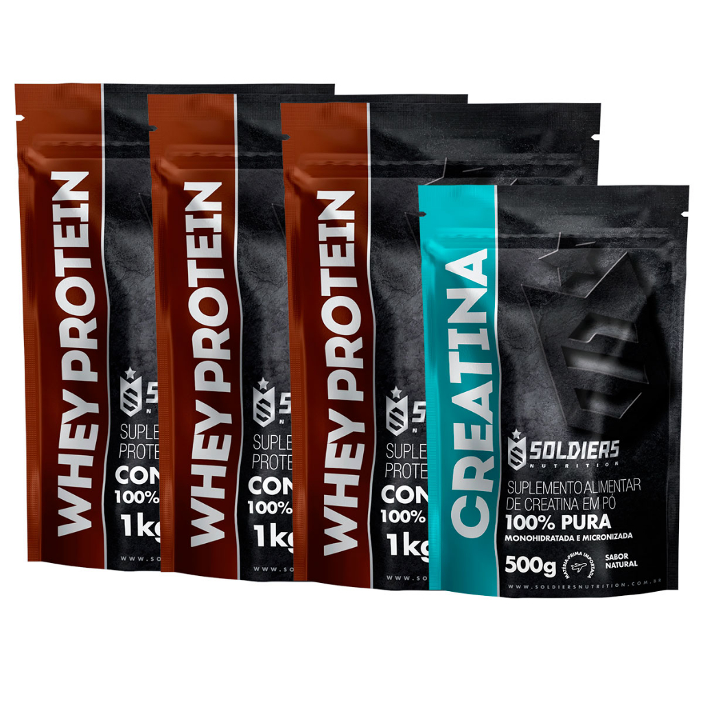 Kit: Whey Protein Concentrado 3Kg + Creatina Monohidratada 500g - 100% Importado - Soldiers Nutrition