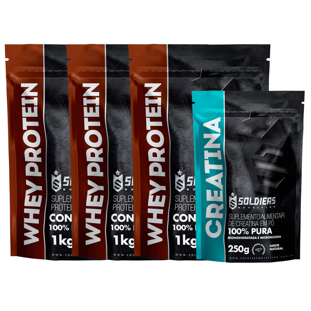 Kit: Whey Protein Concentrado 3kg + Creatina Monohidratada 250g – 100% Importado – Soldiers Nutrition