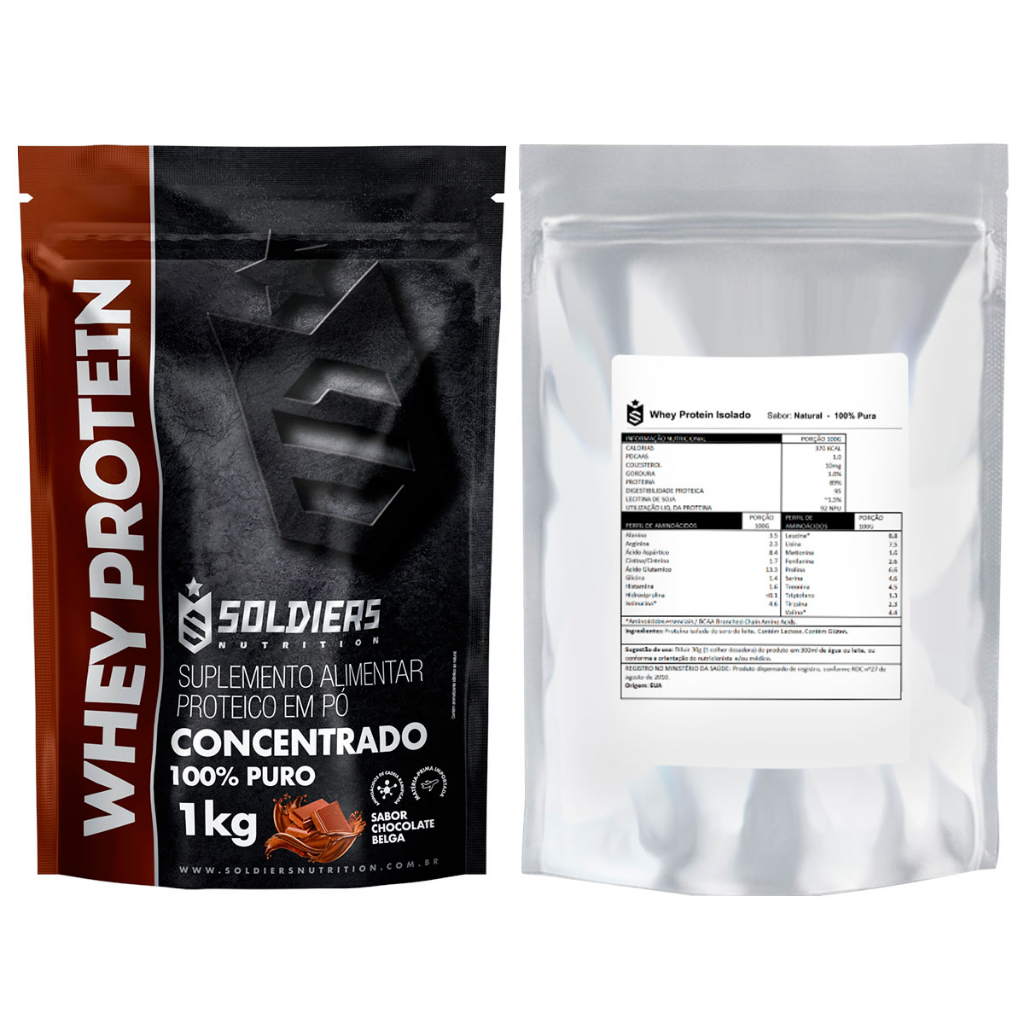Kit: Whey Protein Concentrado 1Kg + Whey Protein Isolado 1Kg – 100% Importado – Soldiers Nutrition